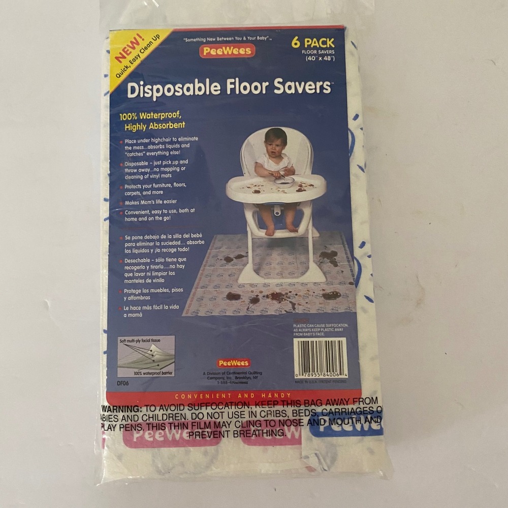 PeeWees Disposable Floor Savers 5 Pack 40x48 Waterproof Highchair Splat Mat